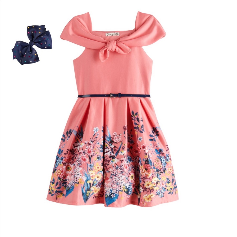 Coral Sleeveless Tie-Front Border Skater Dress